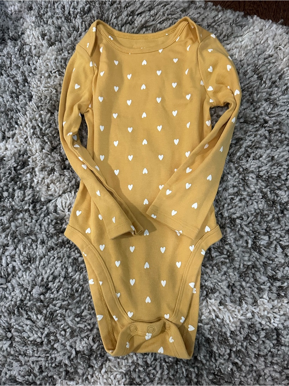 jumping beans Mustard Yellow Long-Sleeve One-Piece with White Hearts